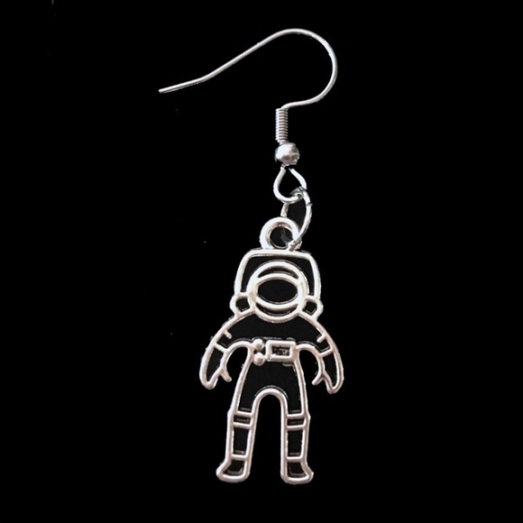 HAND Crafted Astronaut Dangle Earrings Silver Tone - Picture 2 of 5